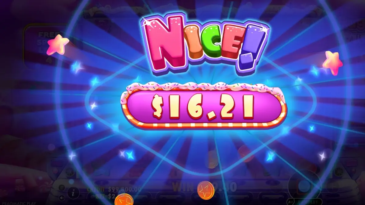 Sugar Rush Super Scatter slot machine grid with colorful candy symbols